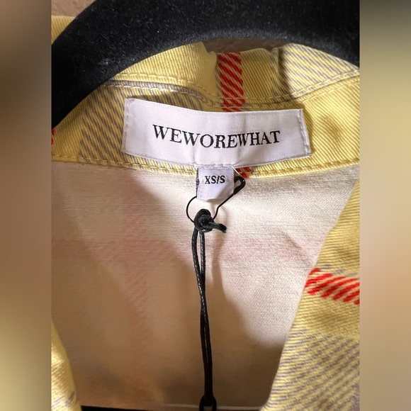 WeWoreWhat Cropped Plaid Denim Jacket Yellow/Red | Size XS/S | NWT - Picture 4 of 5